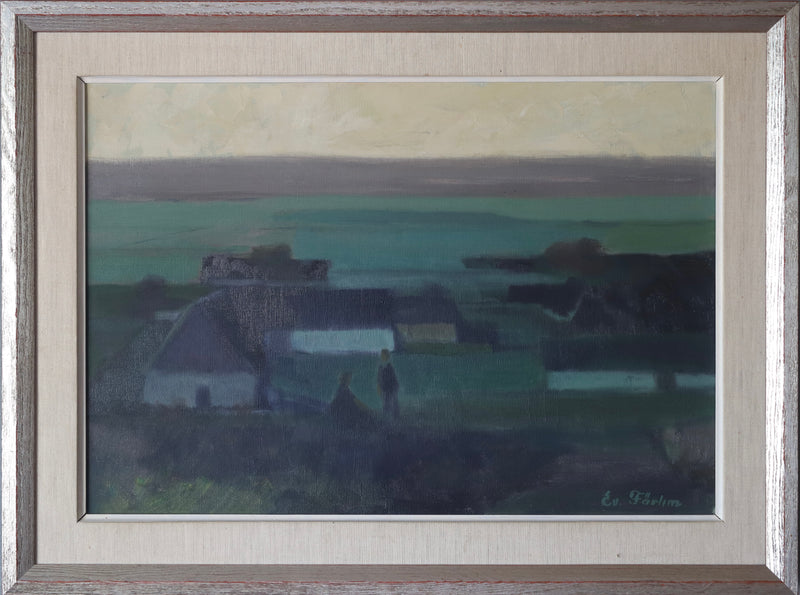 Mid Century Original Landscape Oil Painting from Sweden by E Fährm