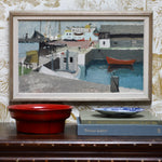 Mid Century Harbor Oil Painting from Sweden By G Isaksson