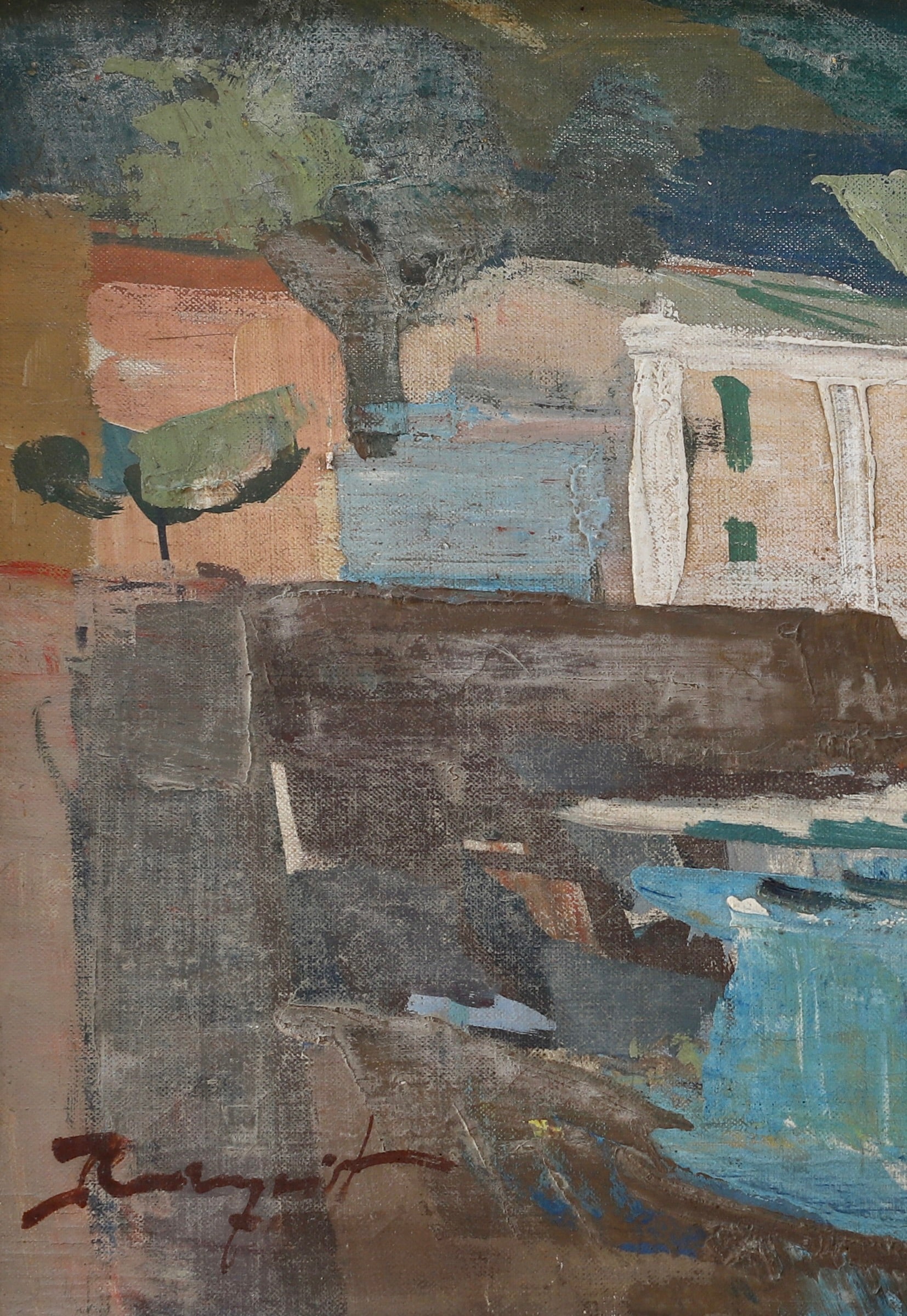 Vintage Art Mid Century Coastal Oil Painting from Sweden