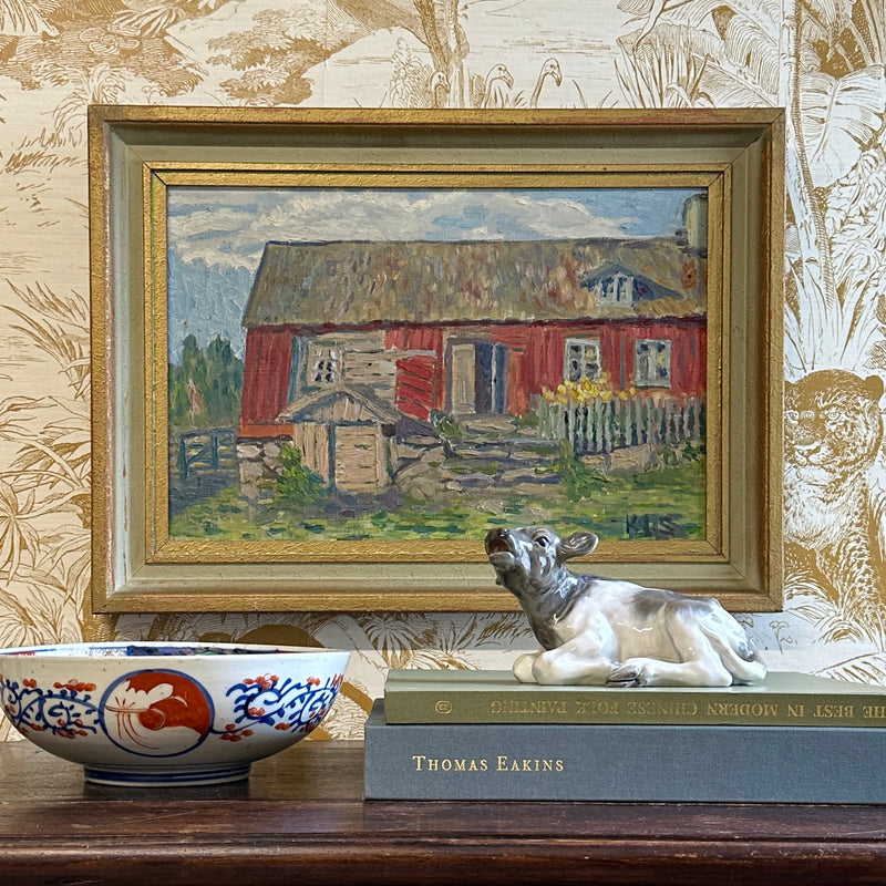 Vintage Art Mid Century Farmhouse Oil Painting From Sweden