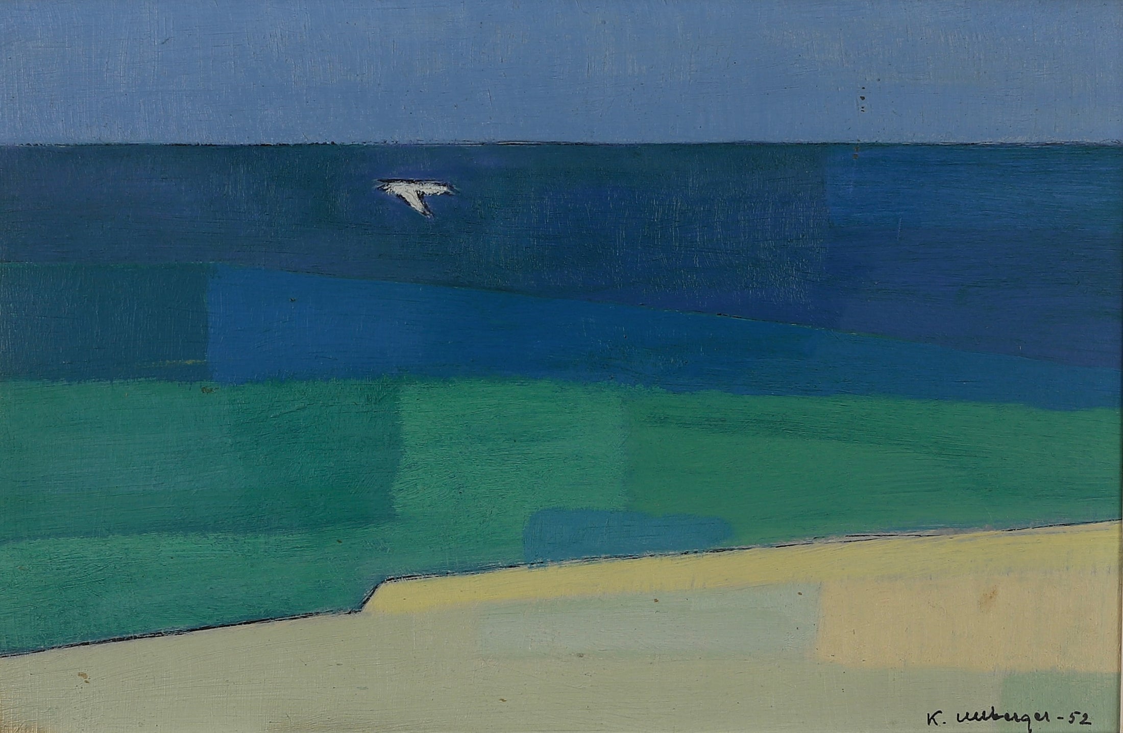 Mid Century Art Coastal Oil Painting from Sweden 1952