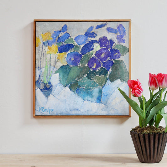 Vintage Art Still Life of Daffodils Original Oil Painting From Sweden