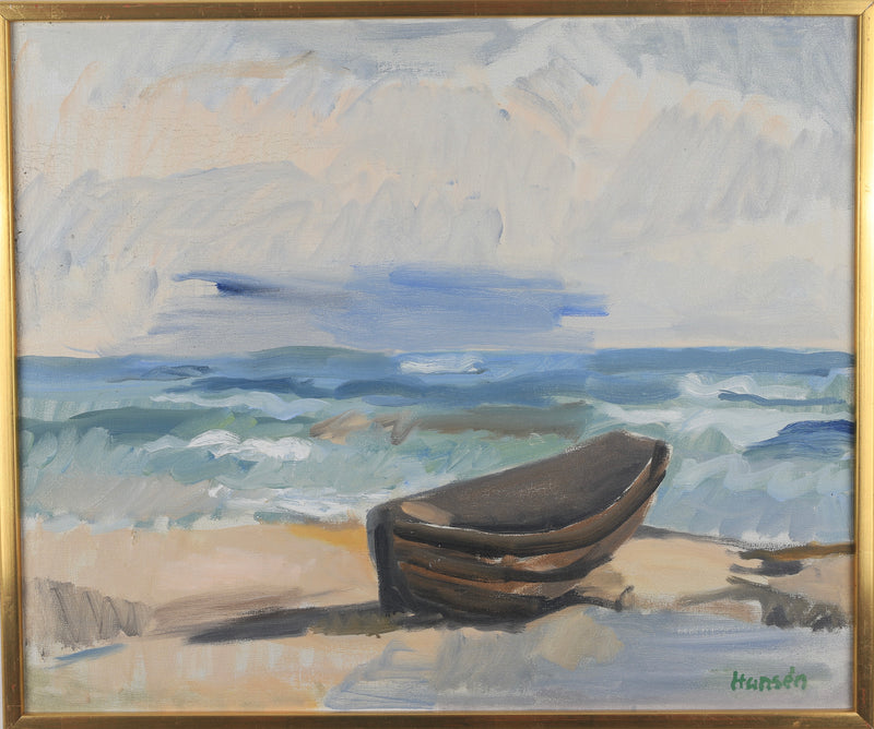 Mid Century Original Coastal Oil Painting From Sweden