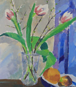 Swedish Vintage Mid Century Art Tulip Still Life Oil Painting