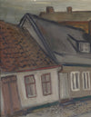 Mid Century Original Vintage Cityscape Oil Painting from Sweden 1969