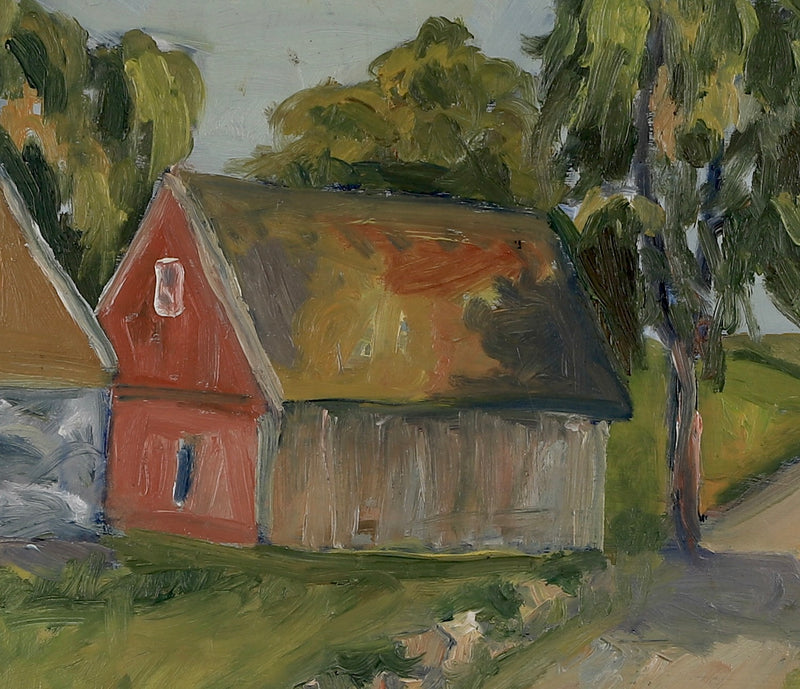 Mid Century Farmhouse Oil Painting From Sweden 1947