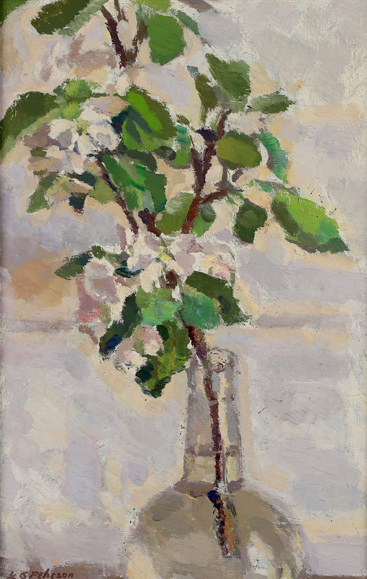 Vintage Oil Painting Apple Blossoms Still Life From Sweden
