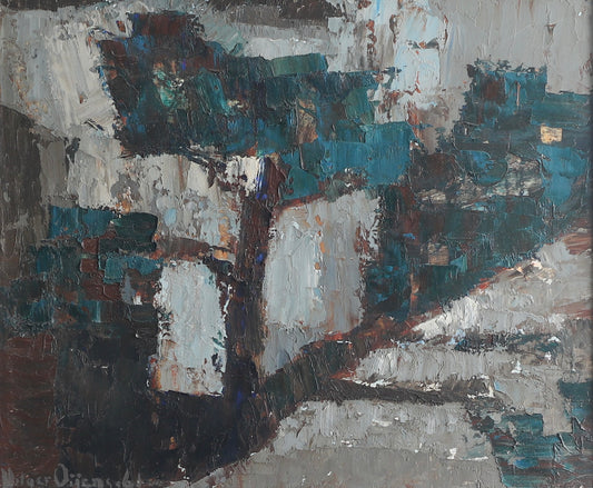 Mid Century Vintage Art Abstract Oil Painting From Sweden 1961
