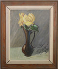 Load image into Gallery viewer, Original Mid Century Still Life Oil Painting Yellow Roses from Sweden
