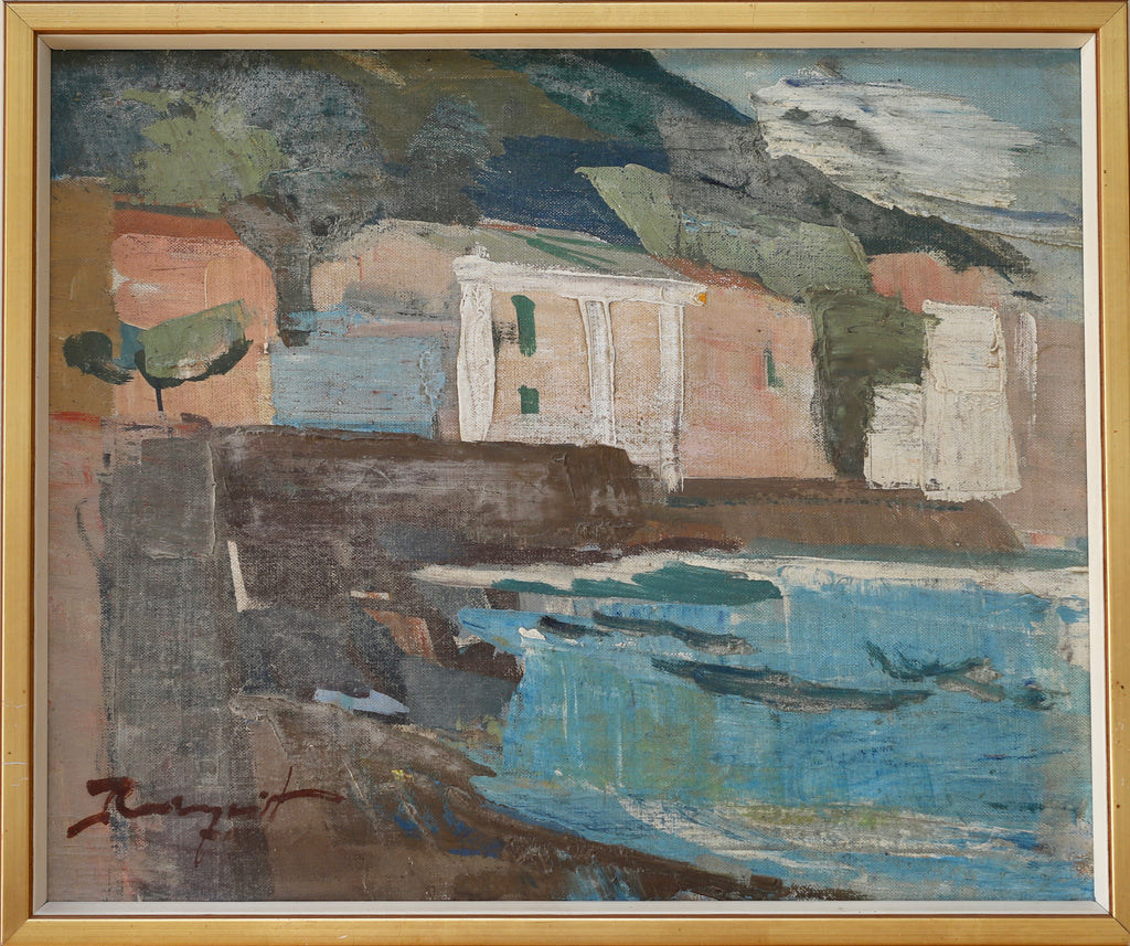 Vintage Art Mid Century Coastal Oil Painting from Sweden