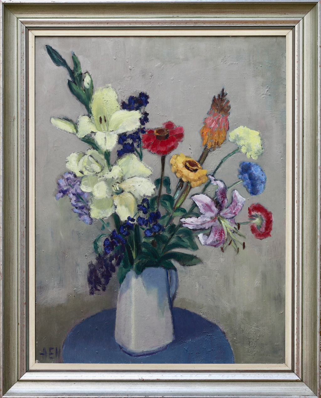 Mid Century Original Still Life Floral Oil Painting Sweden