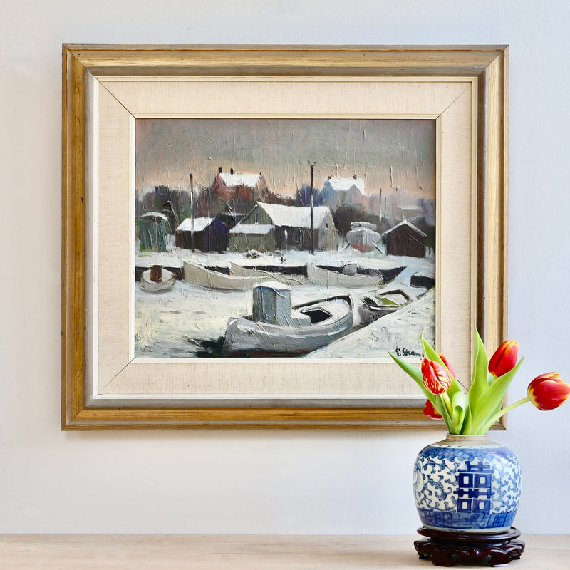 Mid Century Vintage Art Original Oil Painting From Sweden By E Skans
