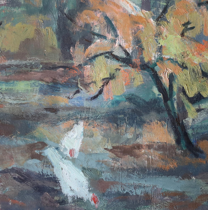 Mid Century Chicken Oil Painting From Sweden