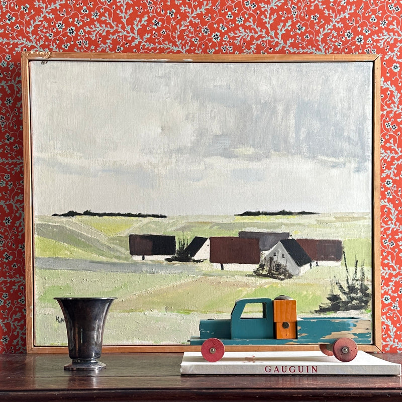 Mid Century Original Farmhouse Oil Painting from Sweden
