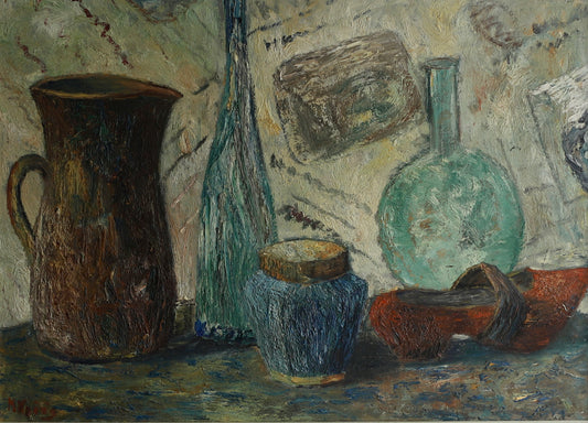 Swedish Mid Century Vintage Art Still Life Oil Painting