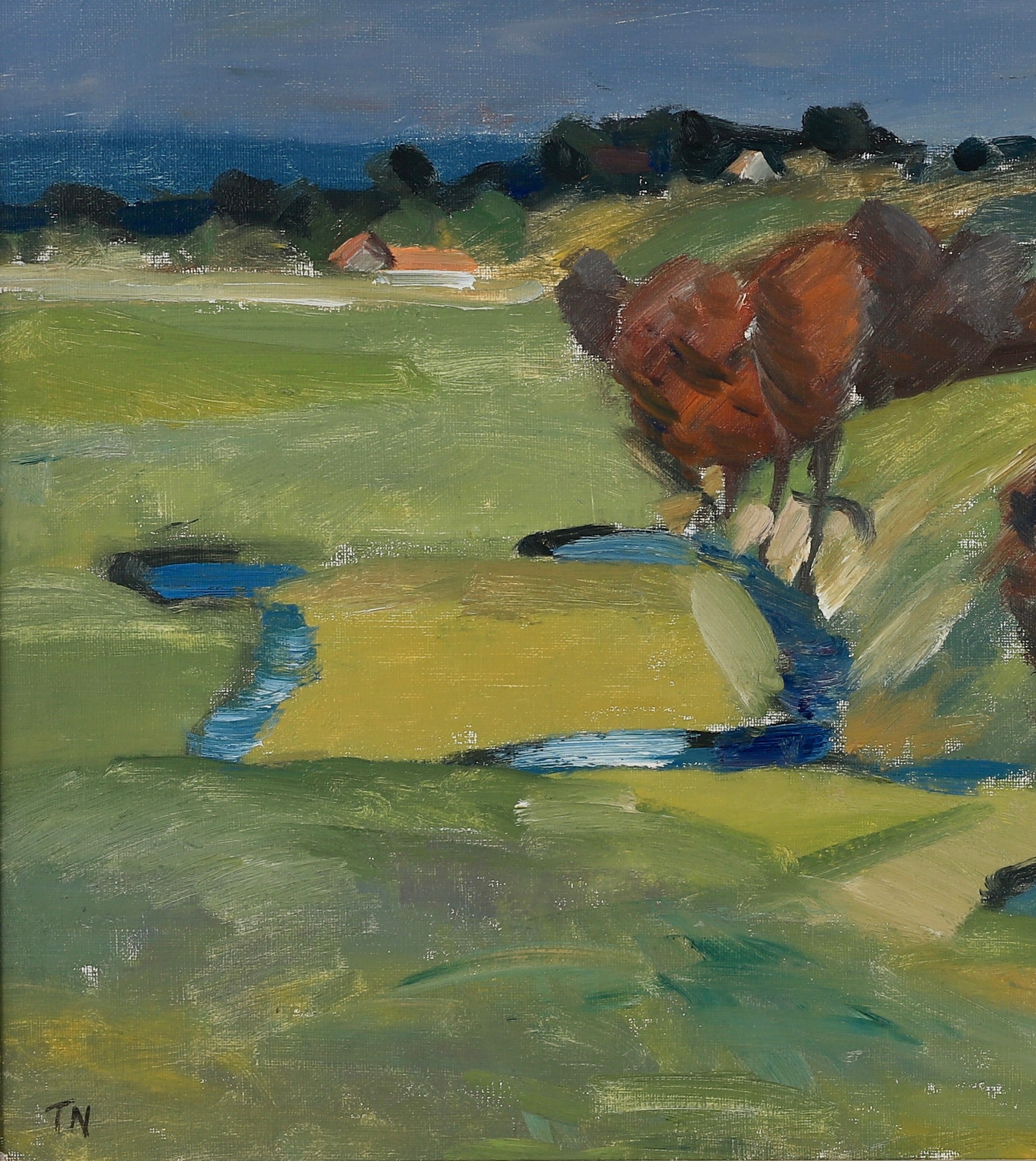 Vintage Landscape Oil Painting by T Nilsson from Sweden