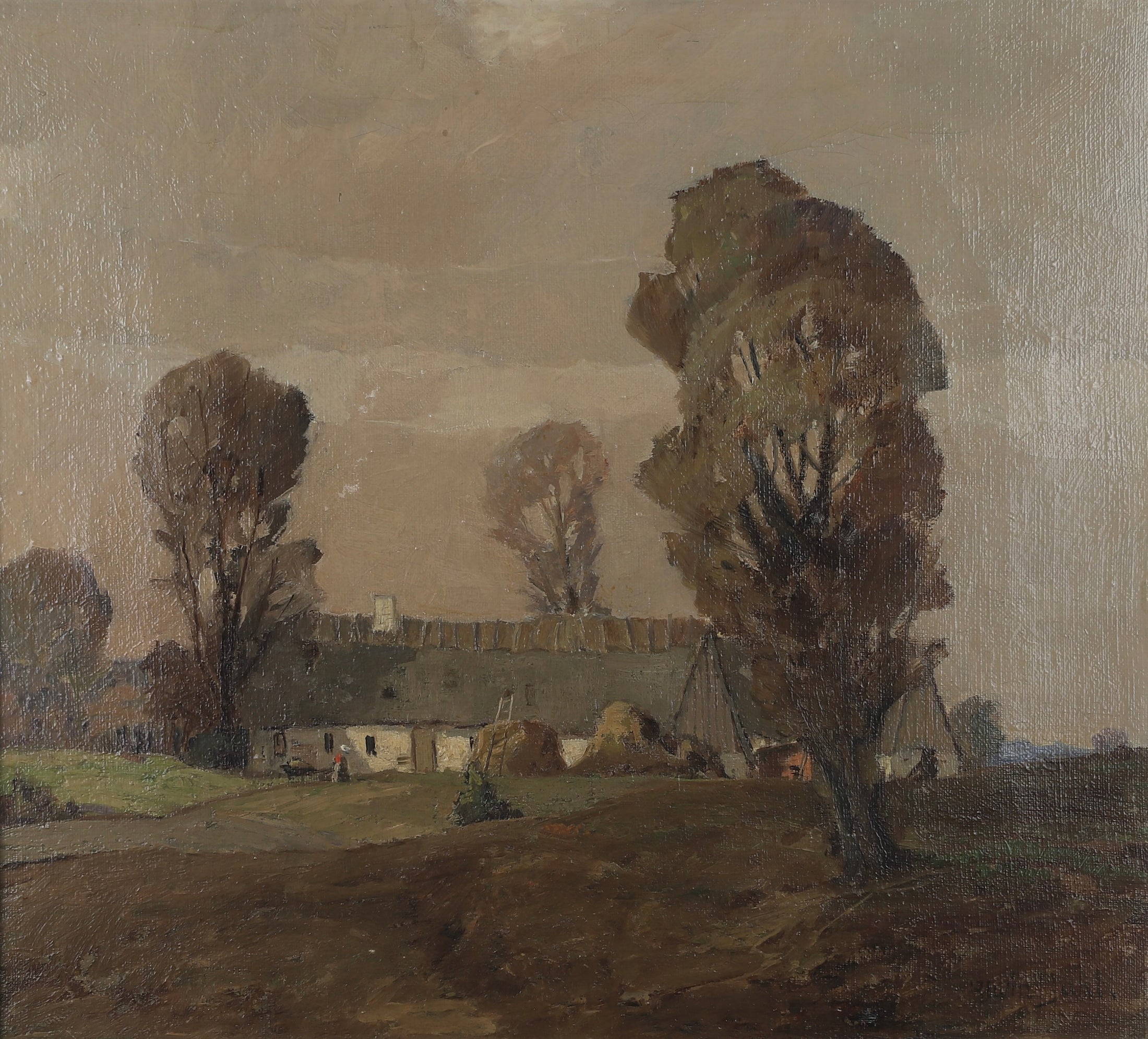 Original Vintage Farmhouse Oil Painting from Sweden 1938