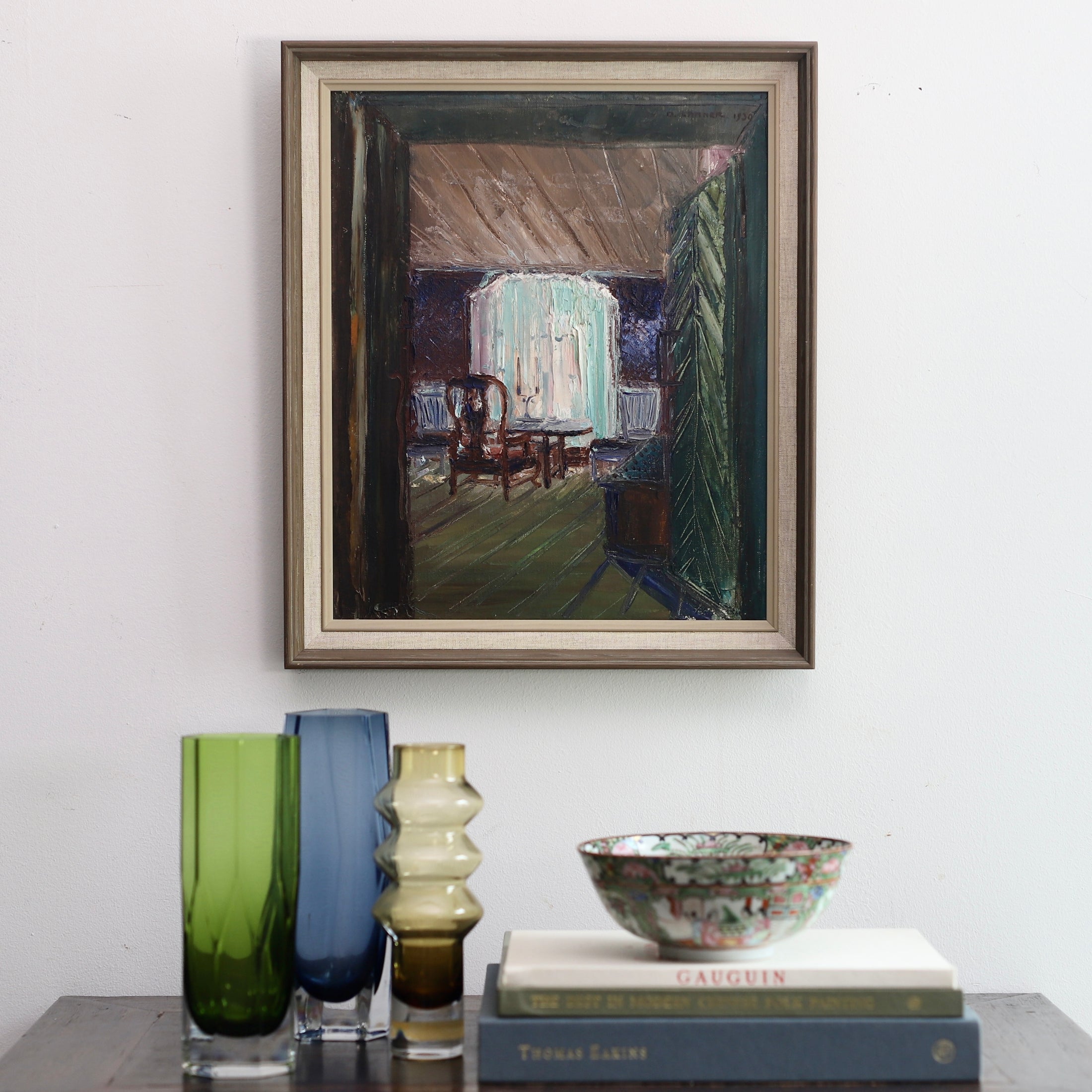 Mid Century Original Interior Oil Painting By O Lanner Sweden 1930