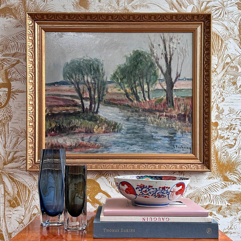 Mid Century Oil Painting From Sweden by G Isaksson