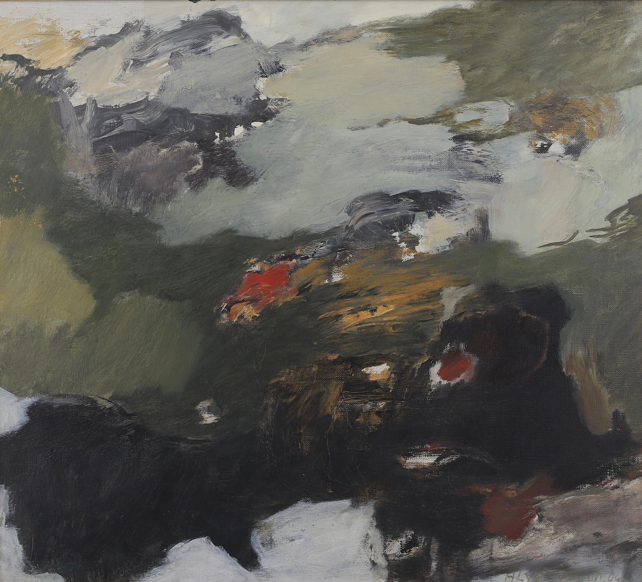 Mid Century Abstract Oil Painting From Sweden 1966