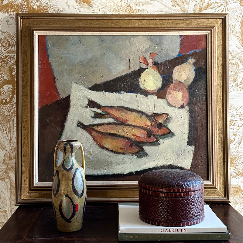 Mid Century Original Still Life Oil Painting From Sweden