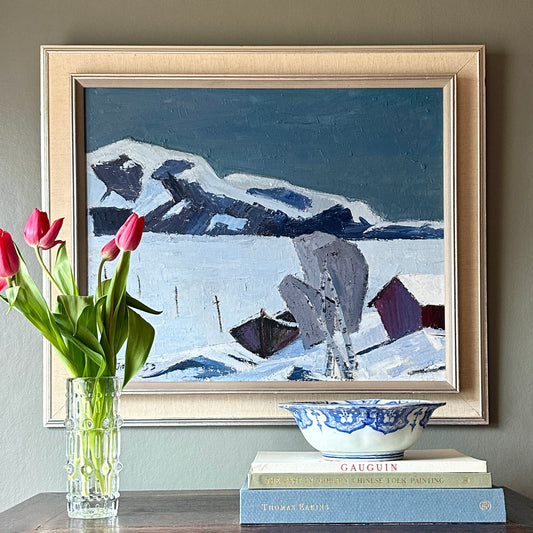 Vintage Art Room Original Winter Oil Painting by G Turèn Sweden