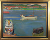 Original Vintage Art Harbor Oil Painting From Sweden