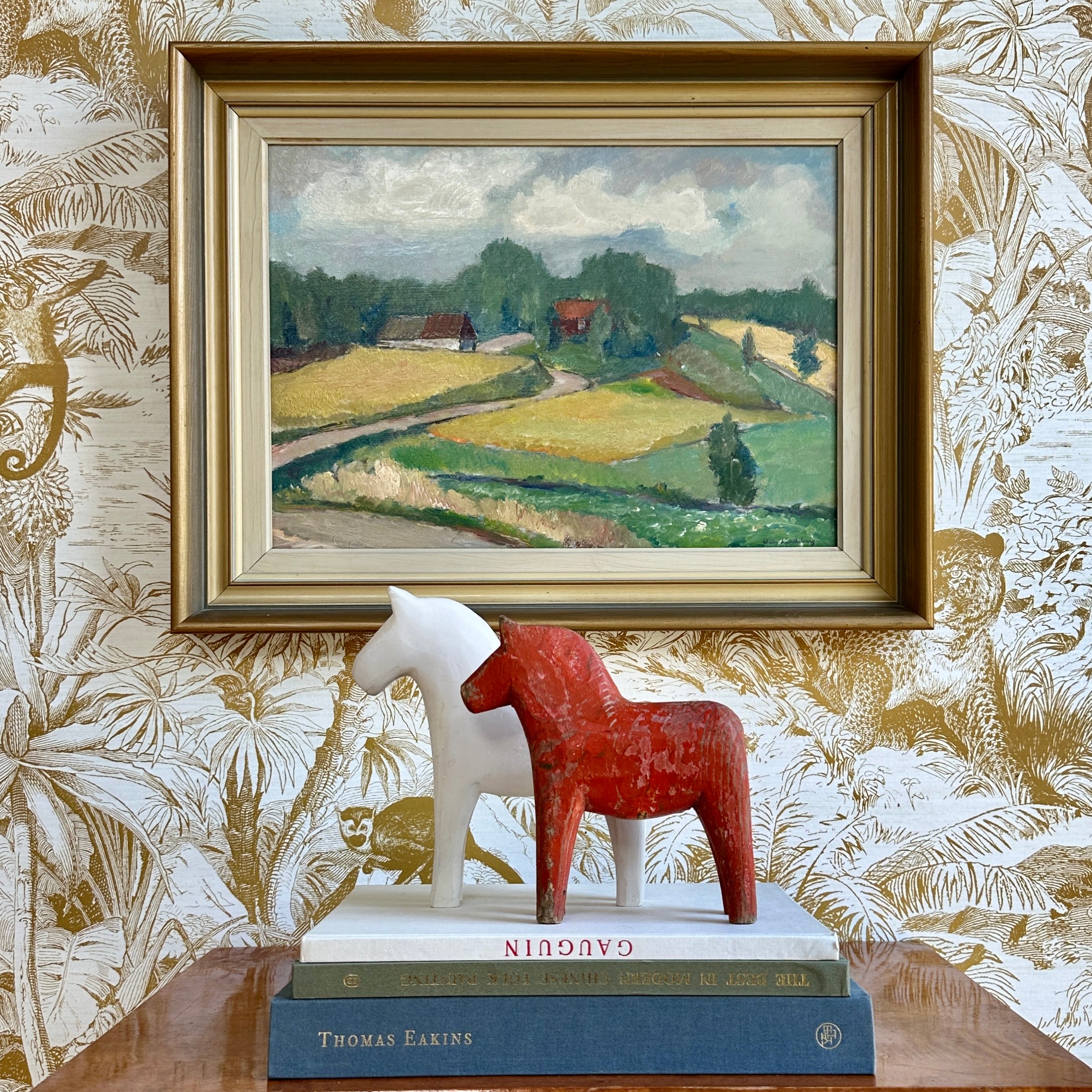 Mid Century Original Vintage Farmhouse Oil Painting from Sweden