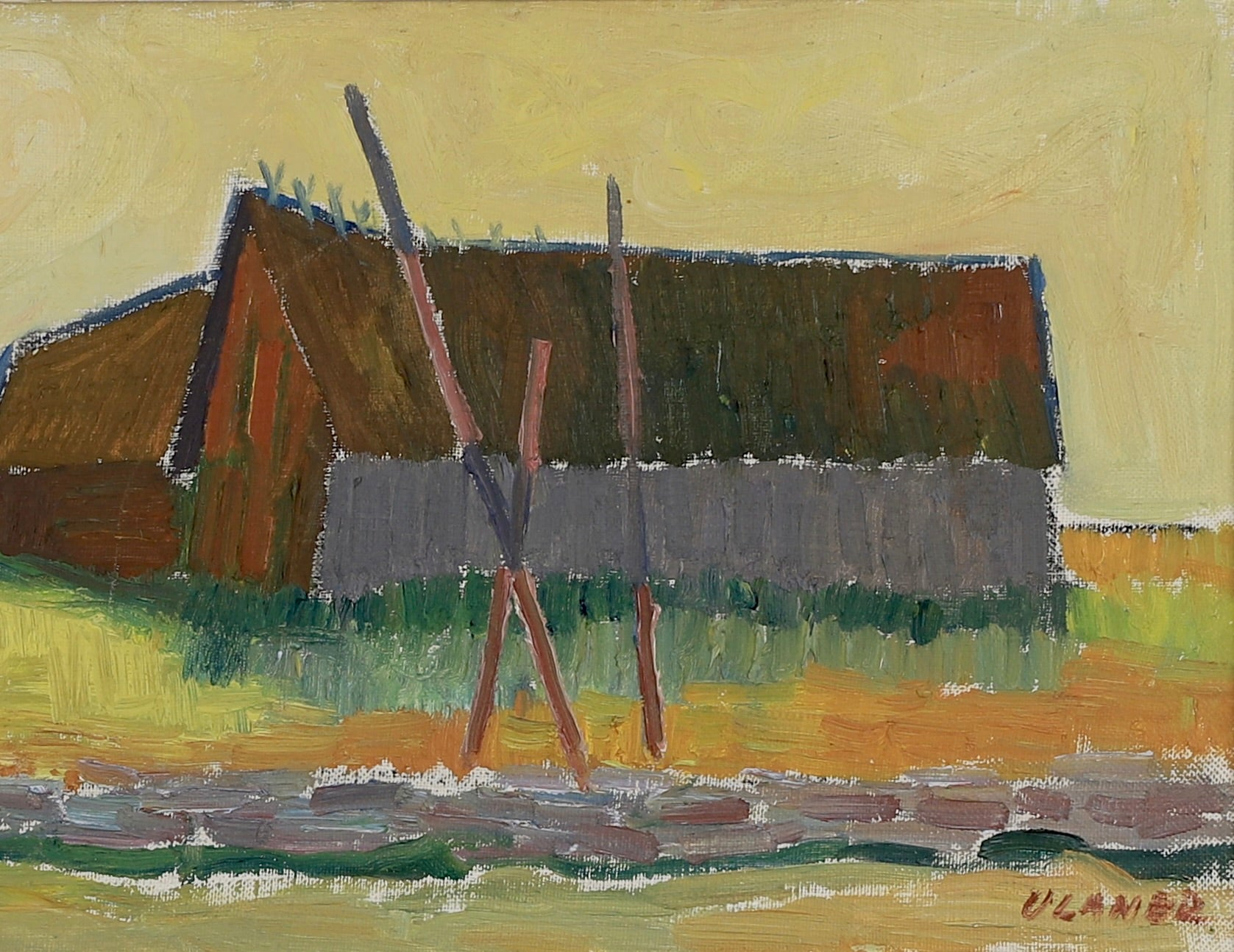 Mid Century Original Vintage Farmhouse Oil Painting from Sweden