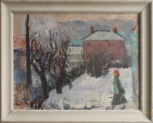 Vintage Art Room Sweden Original Mid Century Winterscape Oil Painting