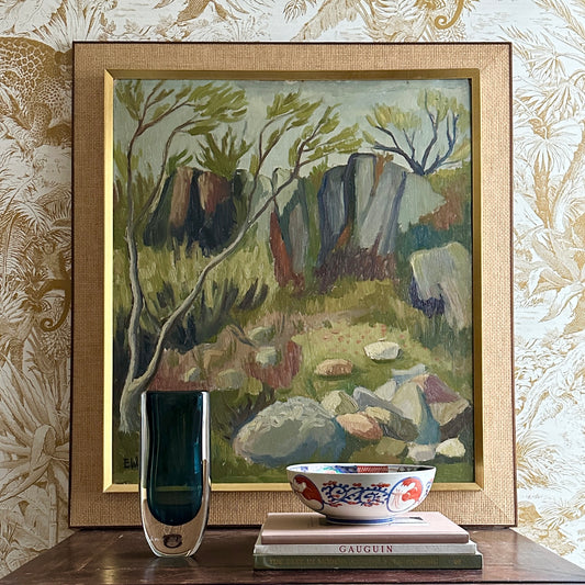 Swedish Mid Century Vintage Art Landscape Oil Painting 1944
