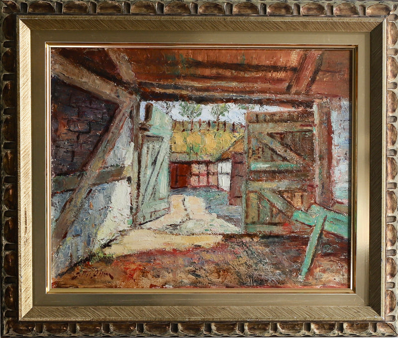 Colorful Vintage Original Farmhouse Oil Painting From Sweden