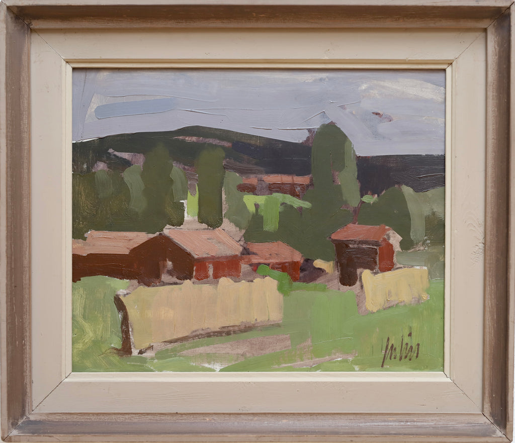 Mid Century Original Vintage Farmhouse Oil Painting from Sweden