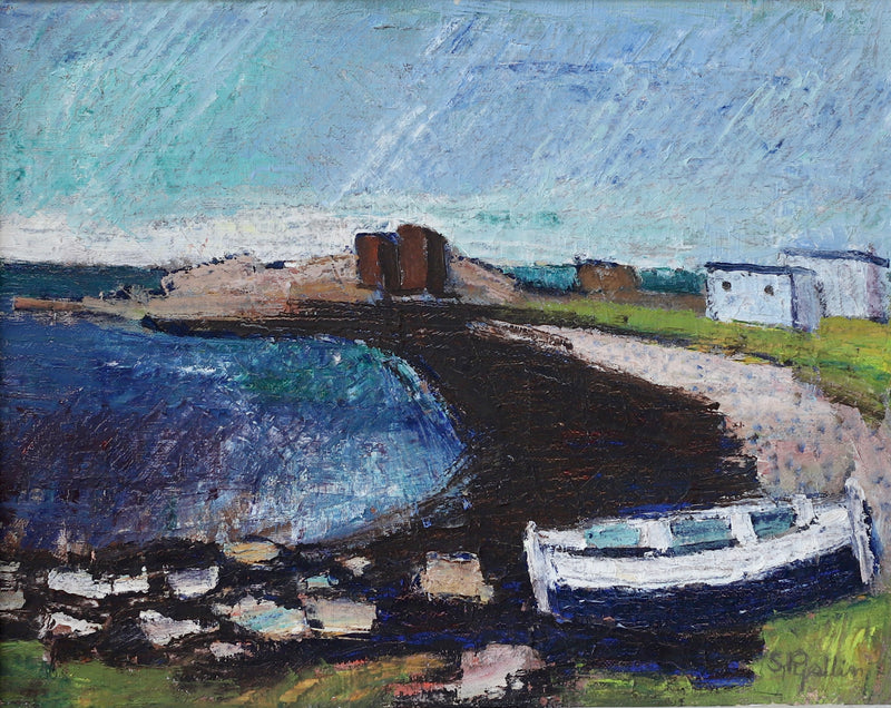 Mid Century Art Coastal Oil Painting from Sweden 1947