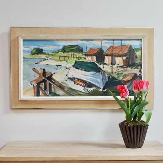 Mid Century Original Coastal Oil Painting From Sweden
