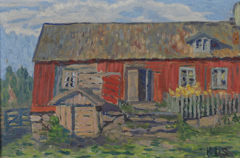 Vintage Art Mid Century Farmhouse Oil Painting From Sweden