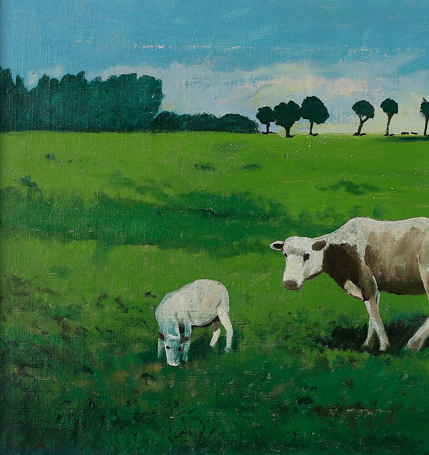 Vintage Art Room Original Oil Painting of Cows From Sweden