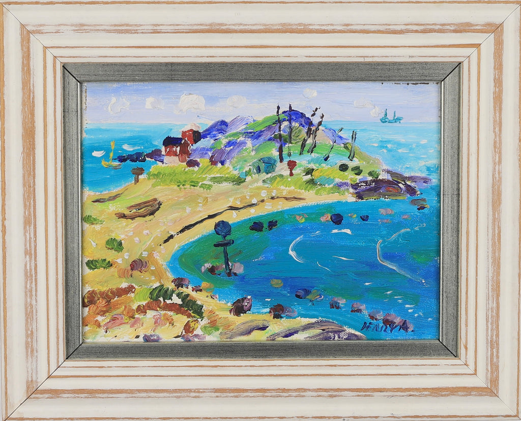 Original Vintage Colorful Coastal Oil Painting from Sweden