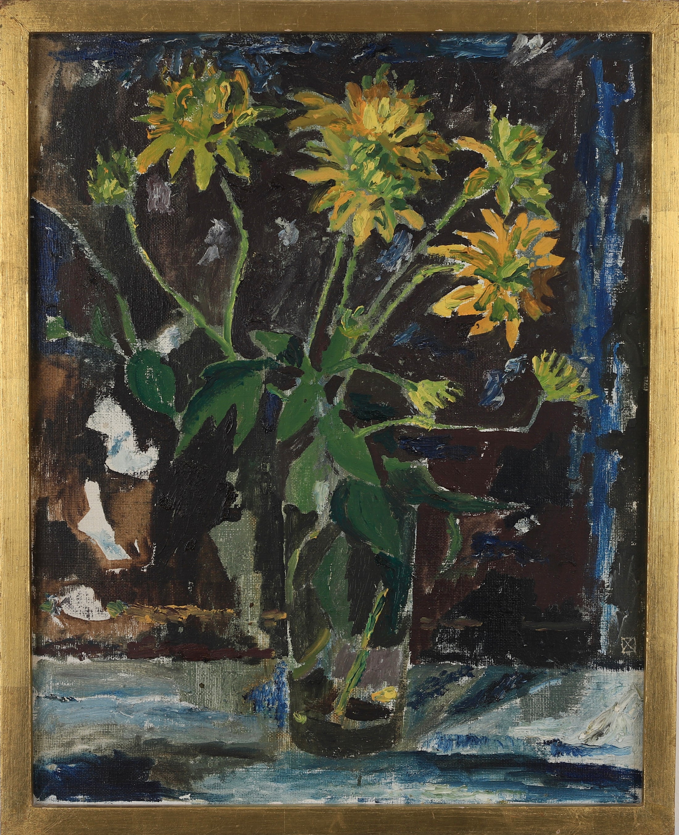 Swedish Mid Century Vintage Art Floral Still Life Oil Painting