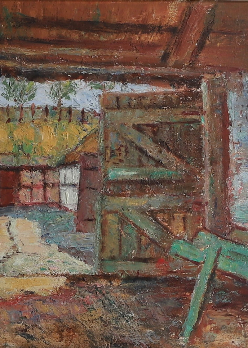 Colorful Vintage Original Farmhouse Oil Painting From Sweden