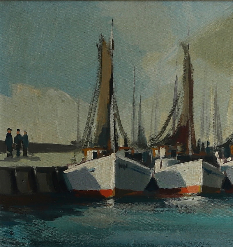 Mid Century Original Sailboat Oil Painting From Sweden 1957