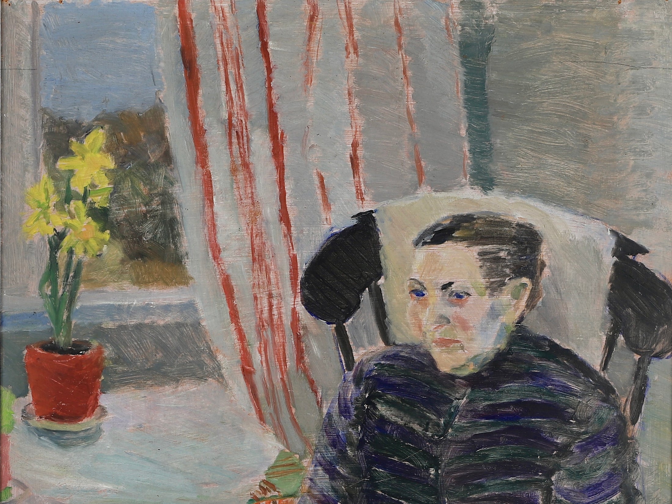 Swedish Vintage Figure in Interior Oil Painting From Sweden