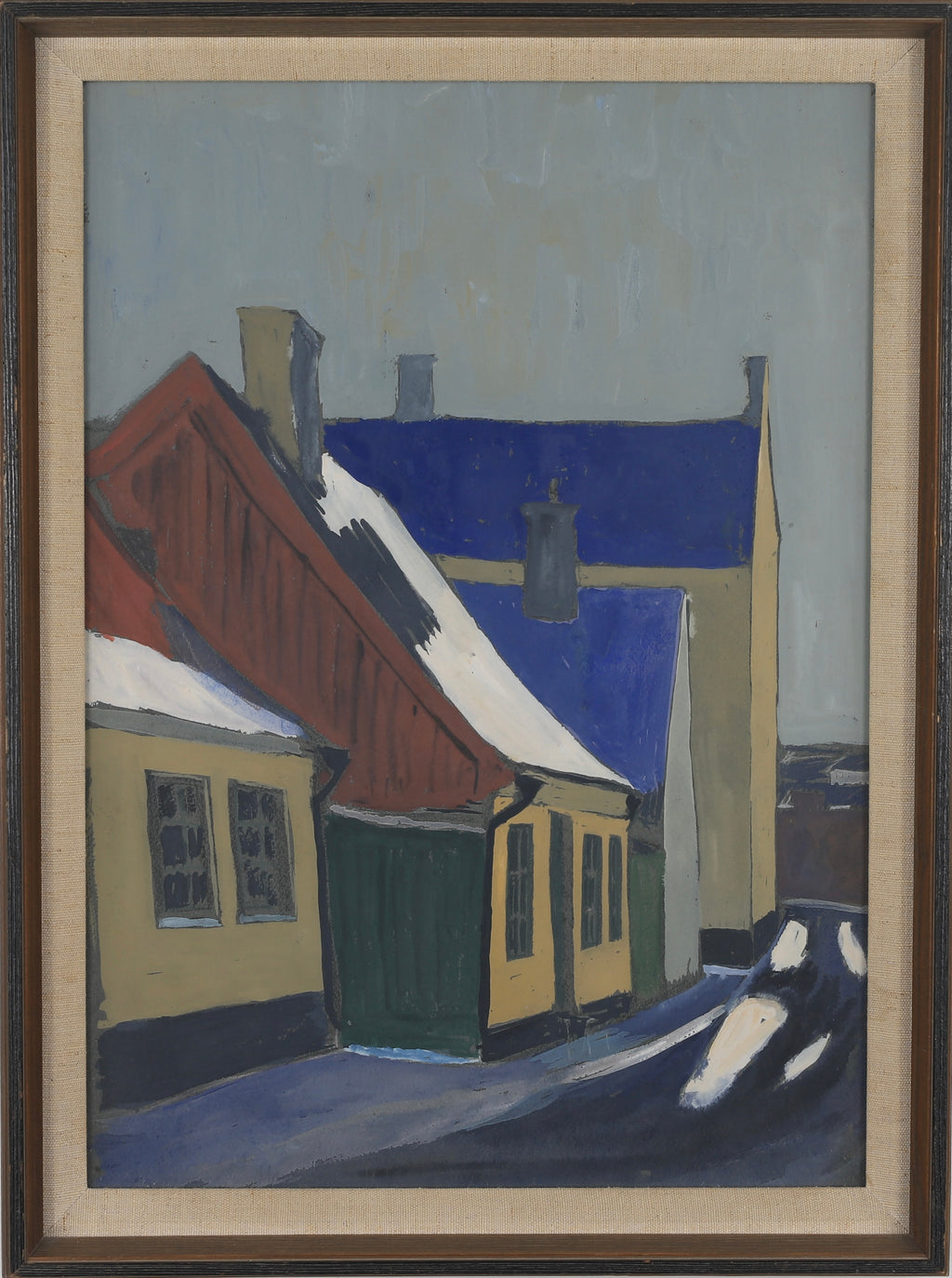 Charming Swedish Vintage Original Village Oil Painting