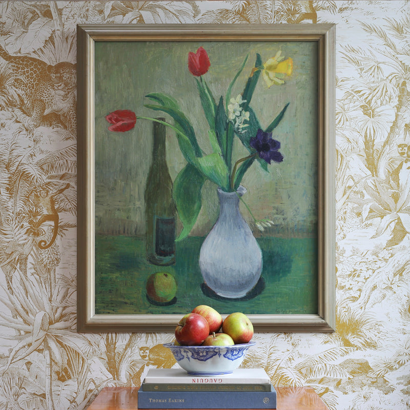 Swedish Vintage Art Still Life Oil Painting From Sweden