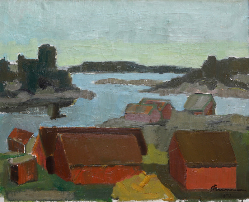 Original Coastal Oil Painting Vintage Mid Century From Sweden
