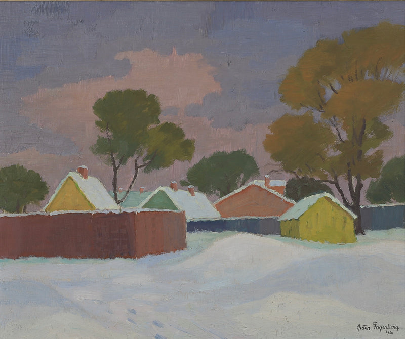 Mid Century Winterscape Oil Painting 1946