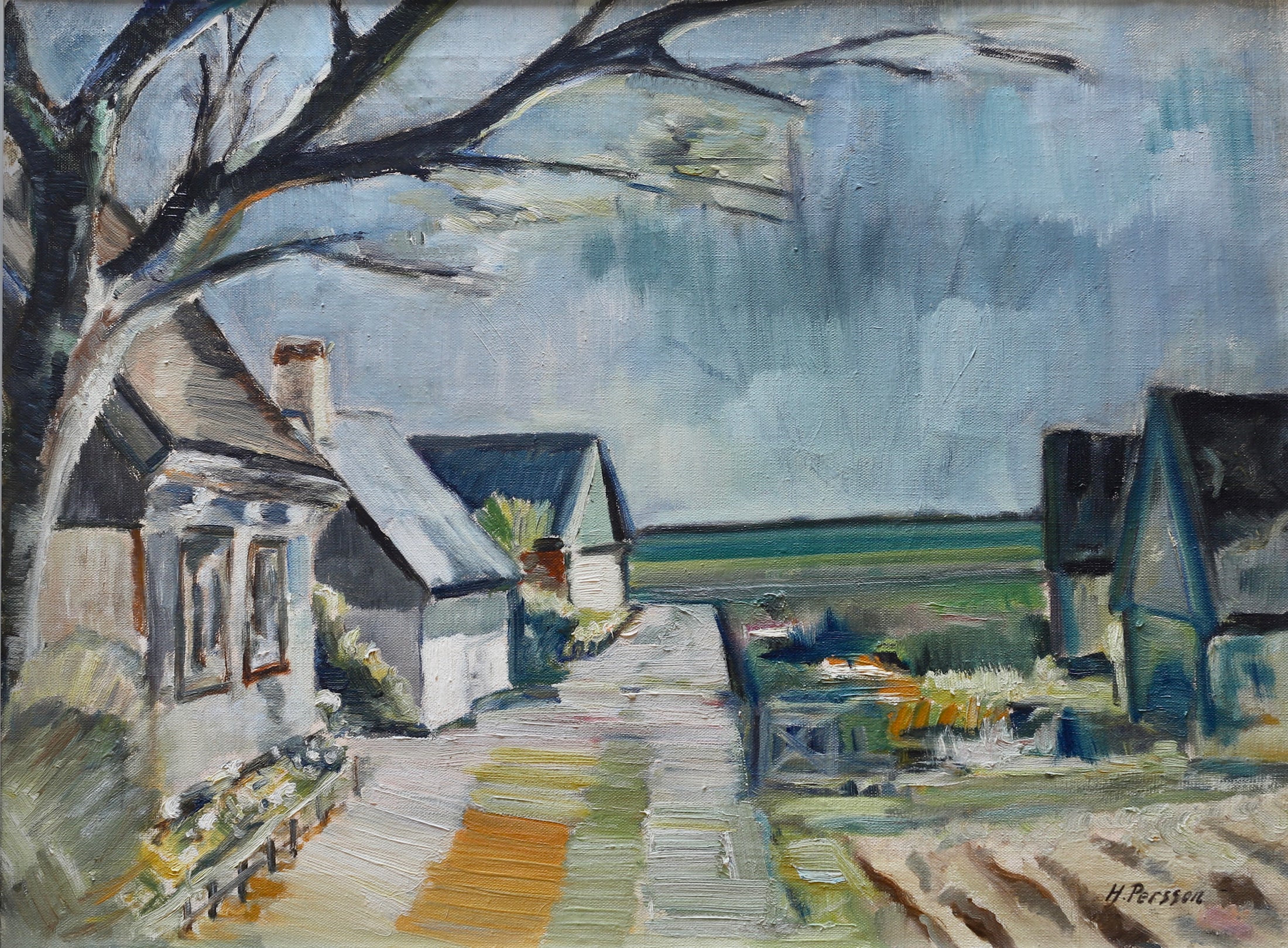 Original Vintage Farmhouse Oil Painting from Sweden