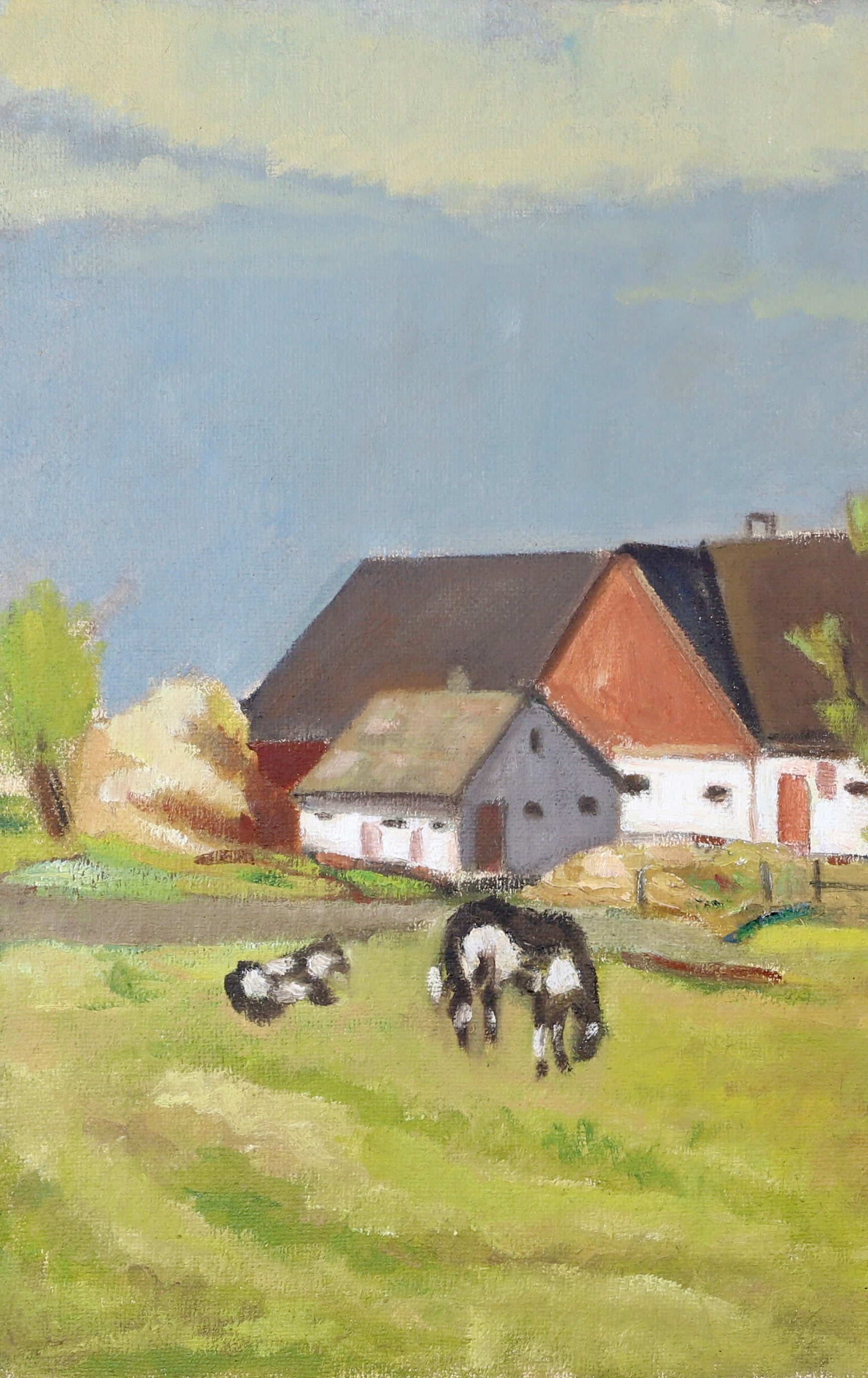Vintage Art Original Oil Painting of Horses From Sweden