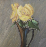 Original Mid Century Still Life Oil Painting Yellow Roses from Sweden