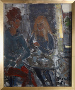 Vintage Art Room Cafe Oil Painting from Sweden